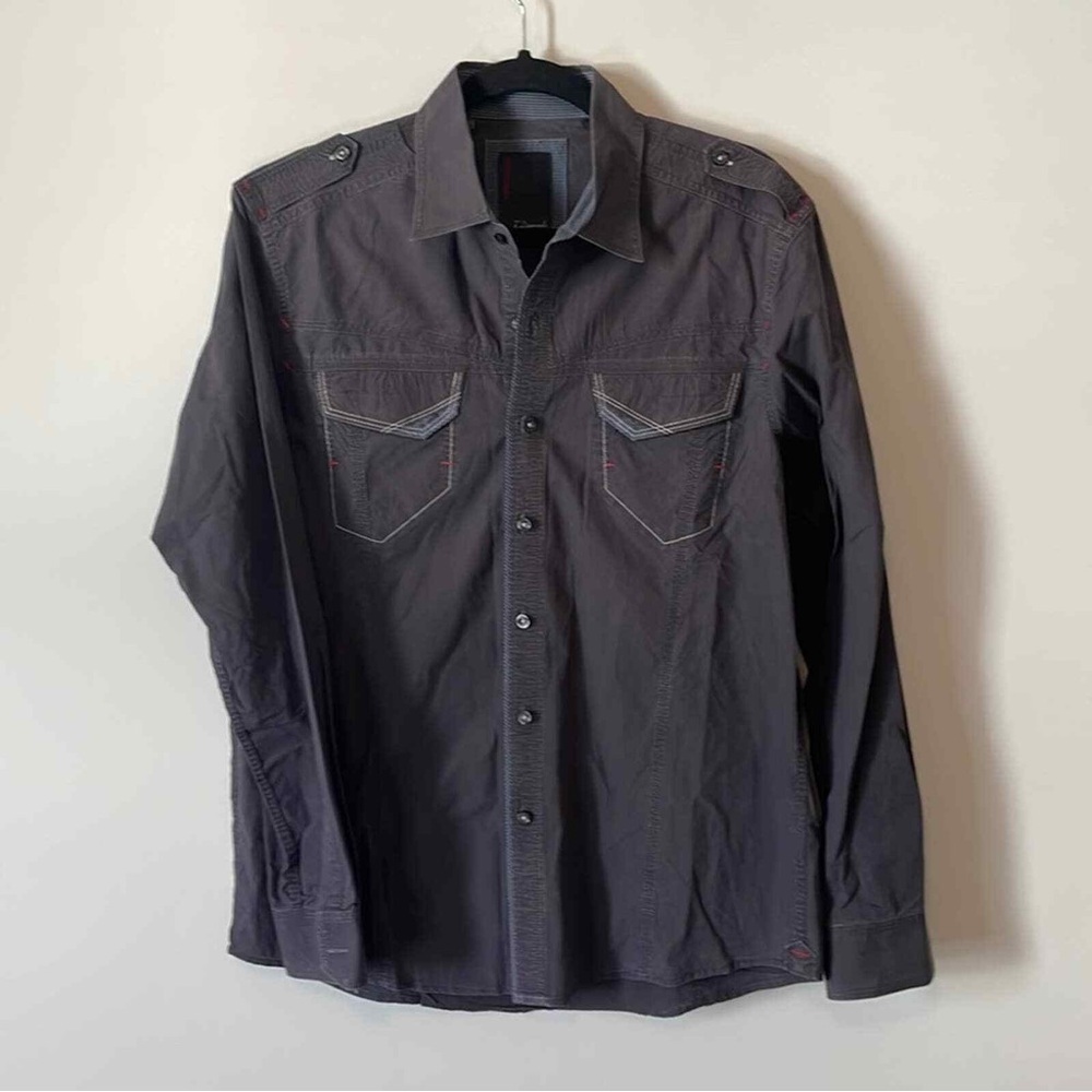 7 Diamonds Men's Long Sleeve Button Down Gray Shirt Jacket Size XL US